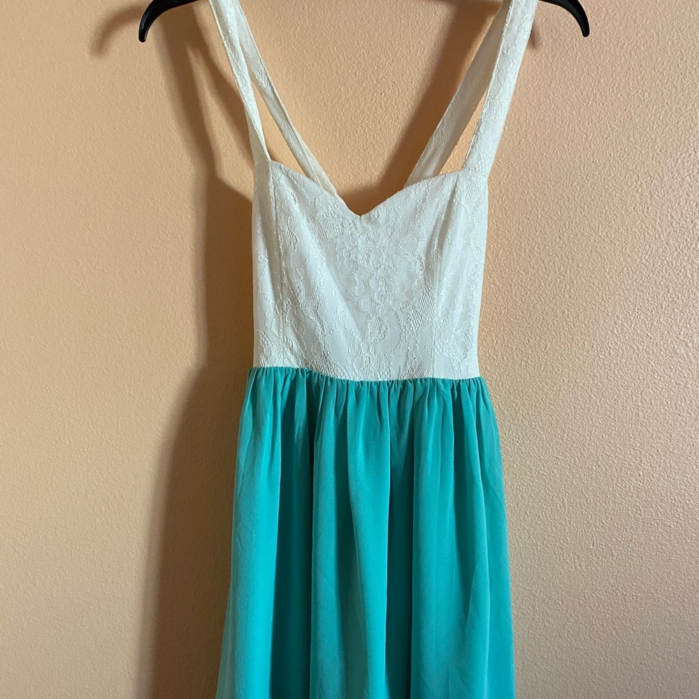 White and Turquoise Flowy Dress